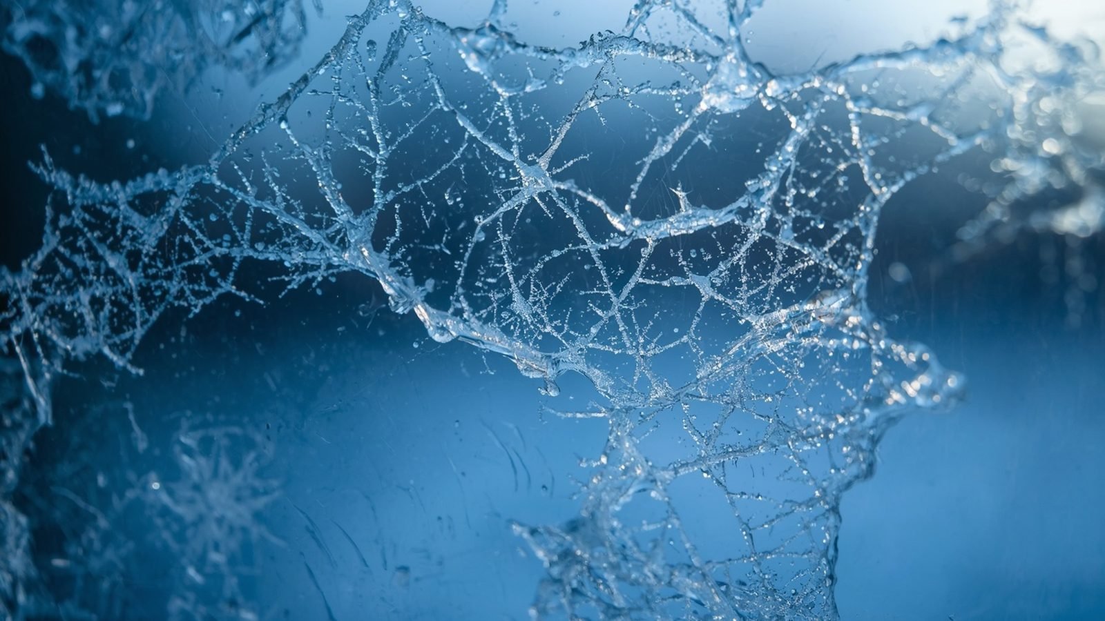 Cristaux de givre sur une vitre par temps glacial