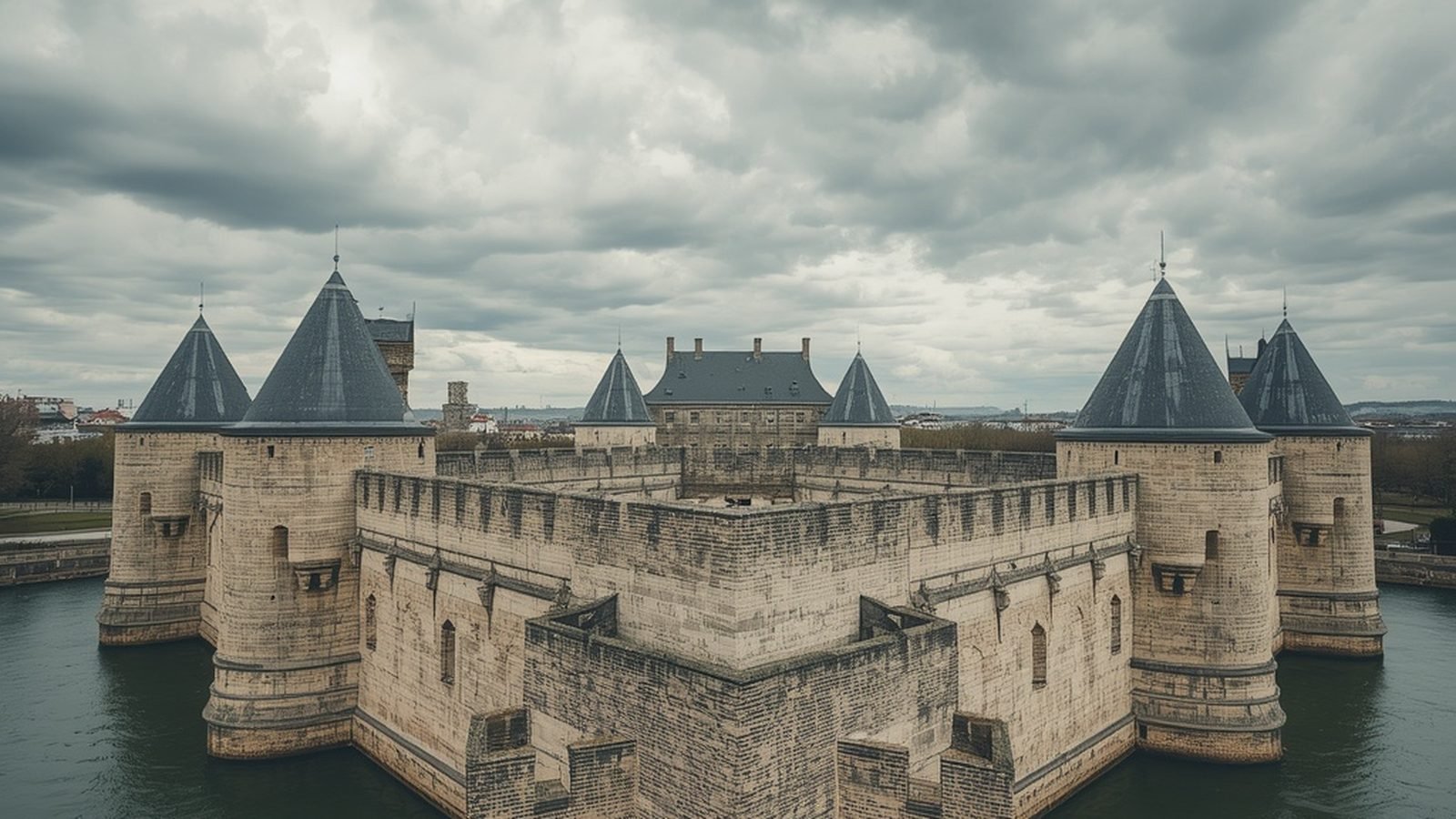 Photographie d'une forteresse en étoile du XVIIe siècle entourée de douves